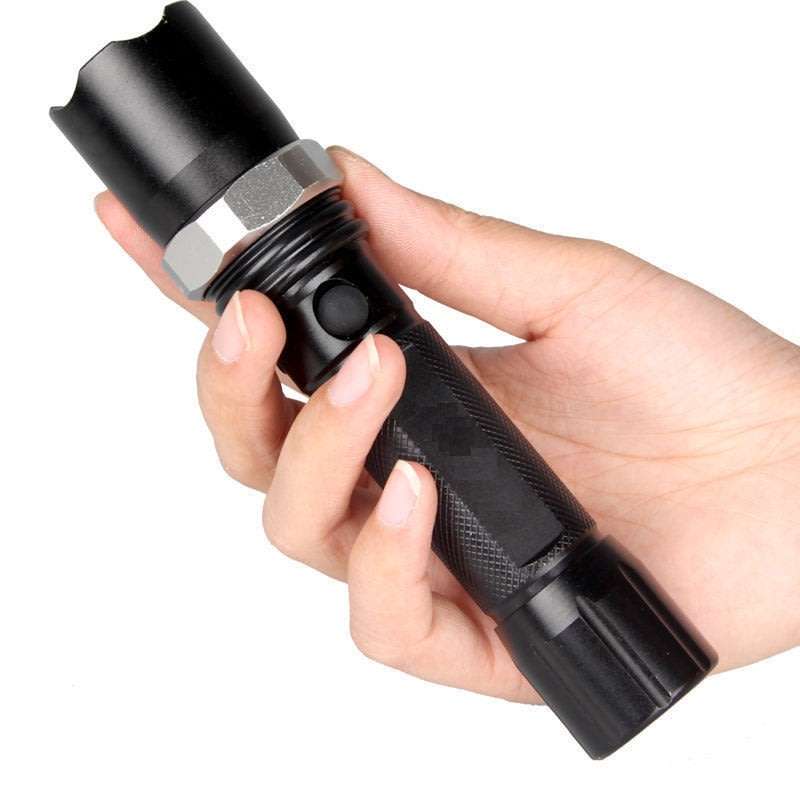 Tactical Swat Rechargeable Zoom able LED Flashlight, Battery, Charger, Car Charger & Safety Wand
