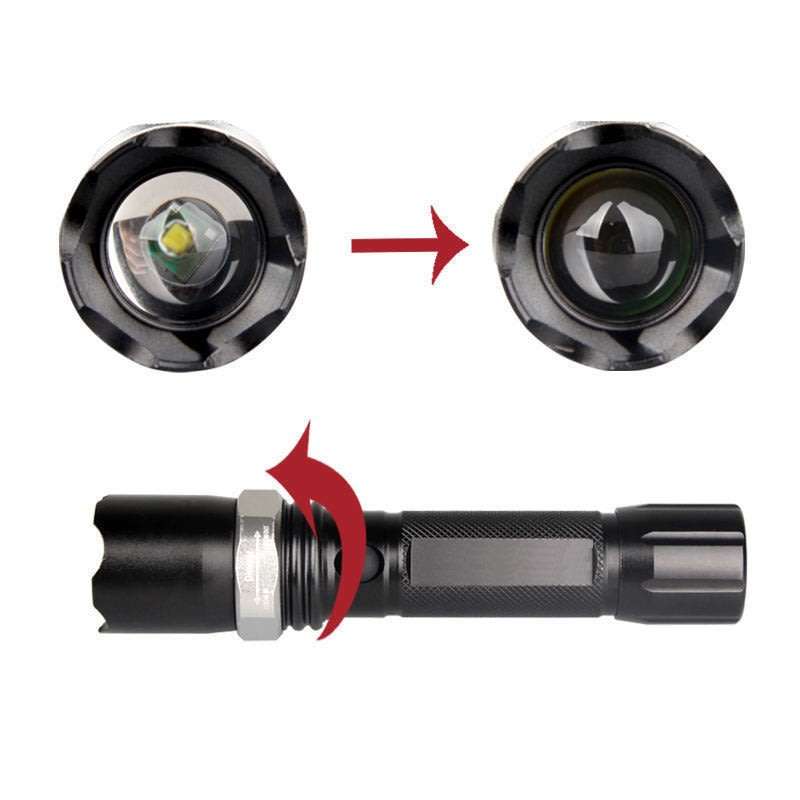 Tactical Swat Rechargeable Zoom able LED Flashlight, Battery, Charger, Car Charger & Safety Wand