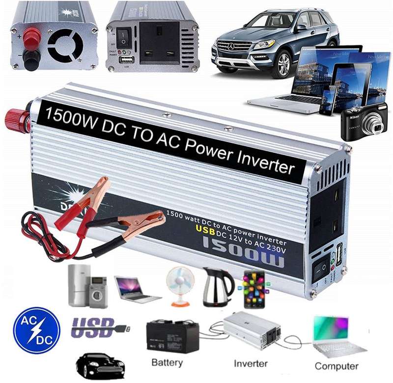 1500W Power Inverter - Convert DC 12V to AC 220V (1500W Continuous Power & 3000W Surge Power)