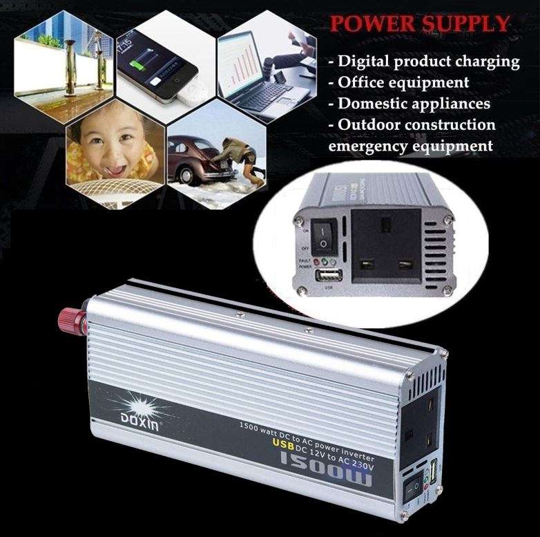 1500W Power Inverter - Convert DC 12V to AC 220V (1500W Continuous Power & 3000W Surge Power)