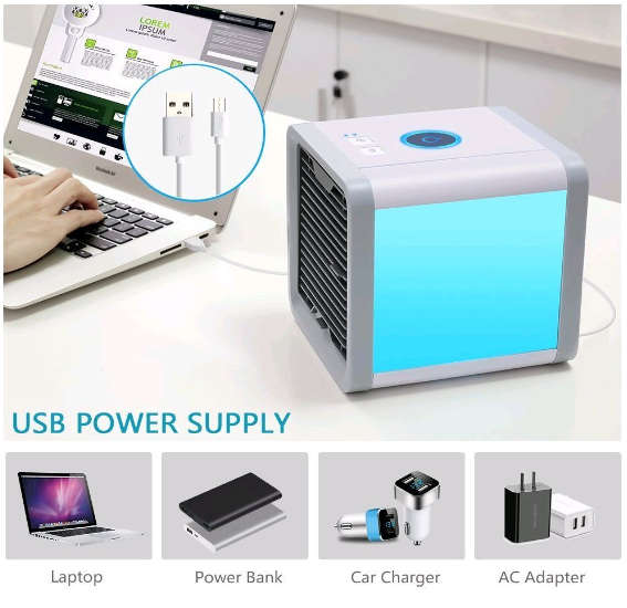 4-in-1 Portable Air Conditioner, Humidifier, Purifier & Table Lamp with 7 Calming Colours