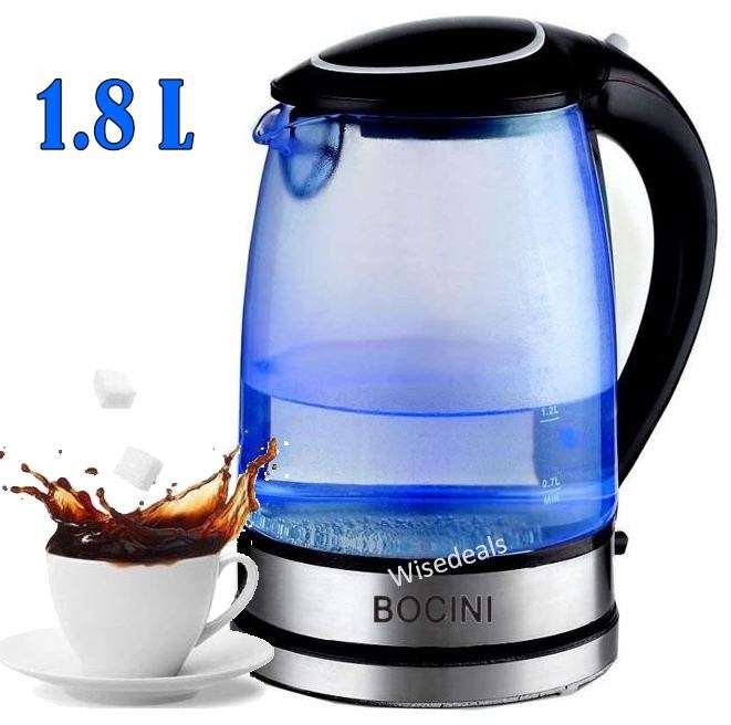 Cordless Electric Modern Glass Kettle with 1.8L Capacity and LED light