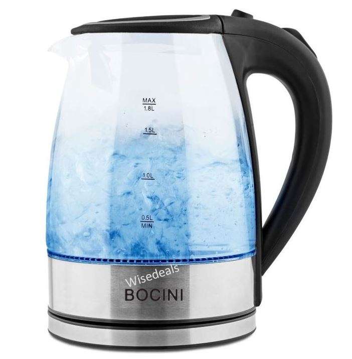 Cordless Electric Modern Glass Kettle with 1.8L Capacity and LED light
