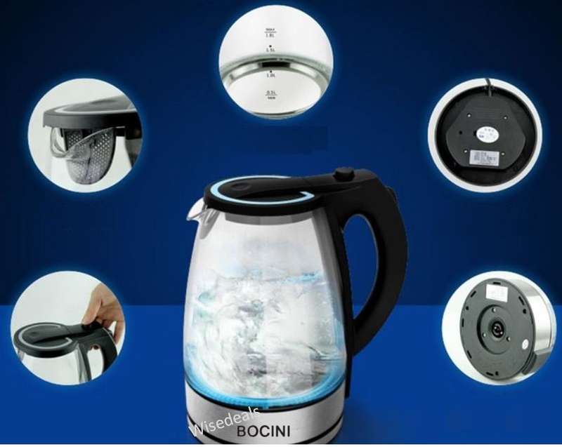 Cordless Electric Modern Glass Kettle with 1.8L Capacity and LED light