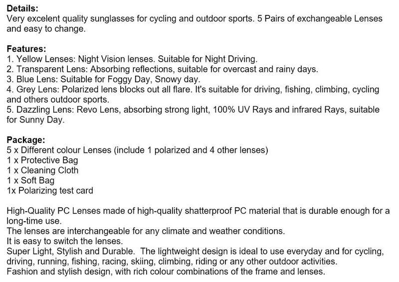 10 Piece Polarized UV400 Cycling Sunglasses with 5 changeable Lenses