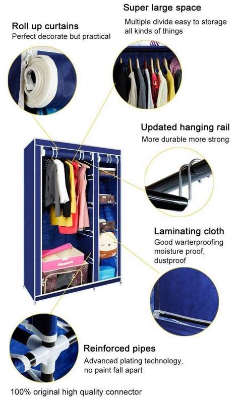 Portable Canvas Wardrobe with 5 Shelves to neatly store your necessities