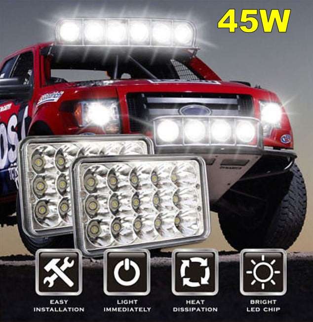 45 Watt 4" X 6" LED Headlight - Waterproof and Fit most vehicles with sealed beam headlights