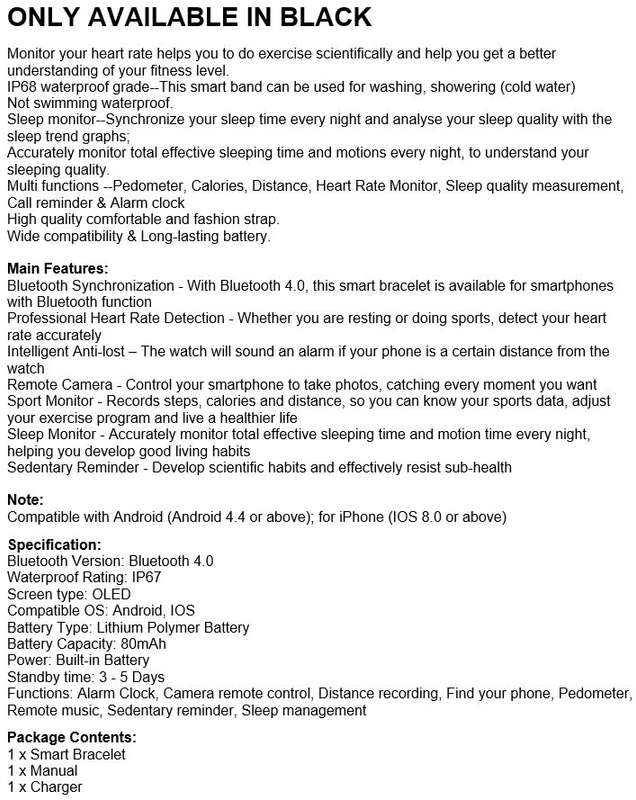 Bluetooth Fitness Tracker Smart Watch - Monitor Heart Rate, Blood Pressure, Blood Oxygen, Pedometer