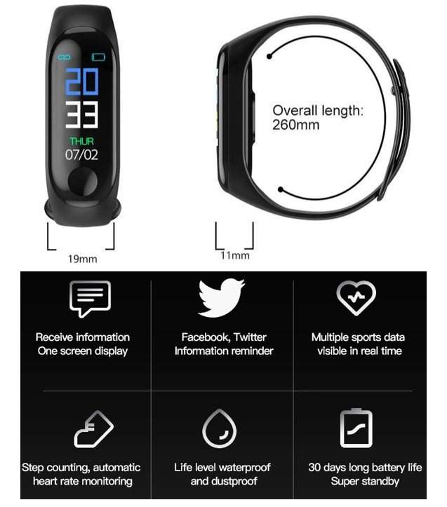 Bluetooth Fitness Tracker Smart Watch - Monitor Heart Rate, Blood Pressure, Blood Oxygen, Pedometer