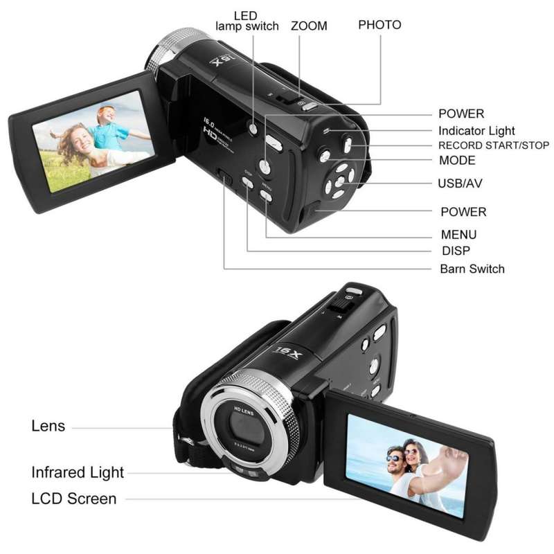 Digital Video Camcorder Camera - 1080P 2.7 Inches TFT LCD Screen 16X Zoom, 16MP, Night Vision