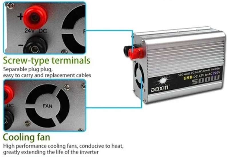 500 WATT Power Inverter - Convert 12V DC to 220V AC (500W Continious Power & 1000W Peak Power)
