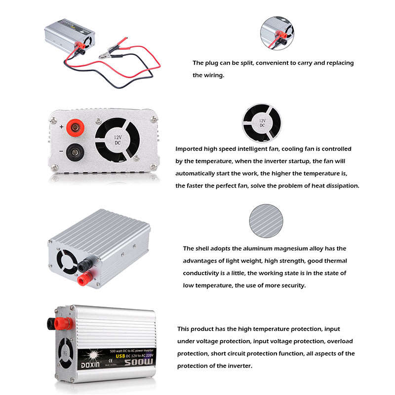 500 WATT Power Inverter - Convert 12V DC to 220V AC (500W Continious Power & 1000W Peak Power)