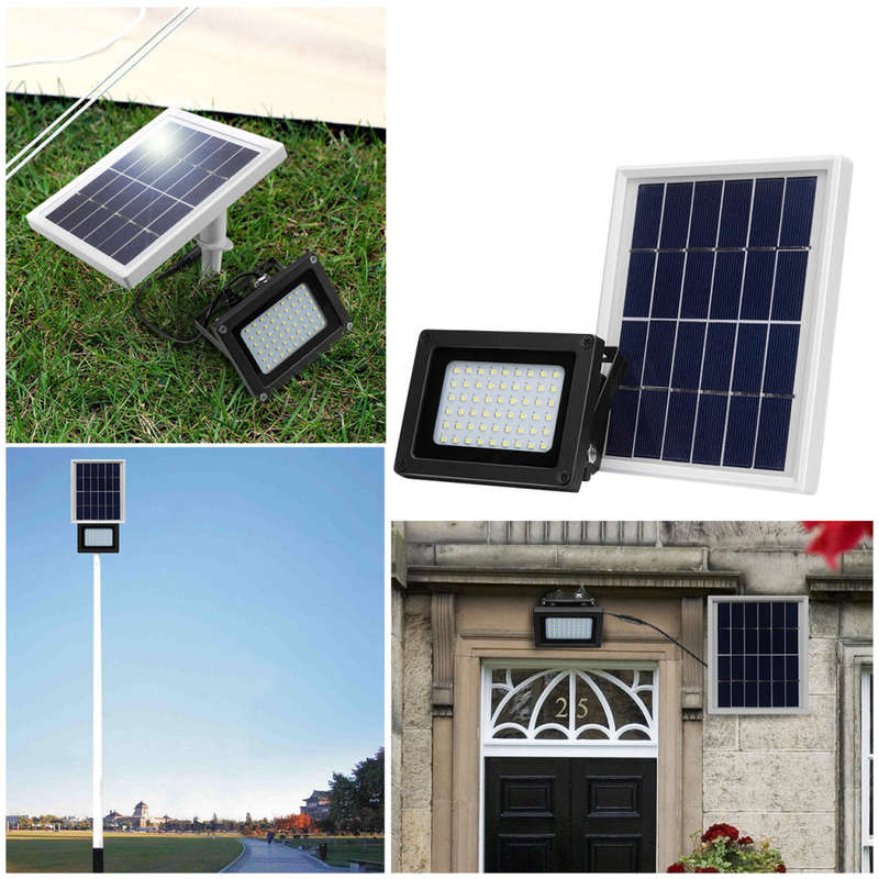 LED Solar Flood Light with 5 meter cable, Solar Panel, Bracket & Ground Stand, Day Night Sensor