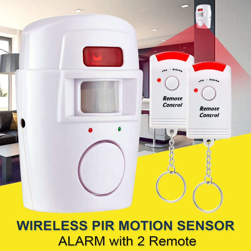 Wireless PIR Motion Sensor Alarm with 2 Remotes & Mount Bracket