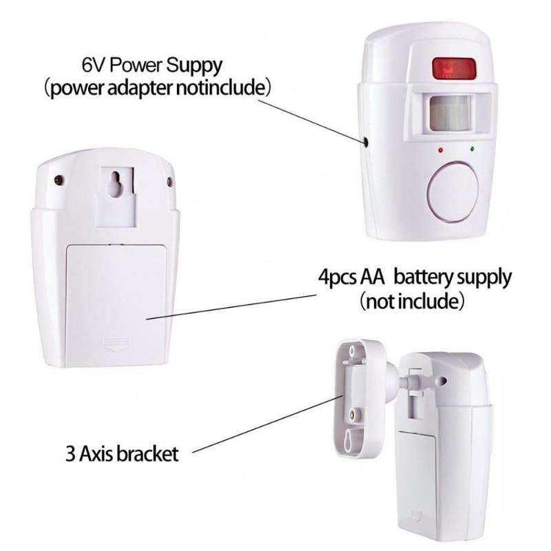 Wireless PIR Motion Sensor Alarm with 2 Remotes & Mount Bracket