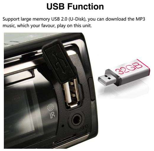 LED Car Radio & Remote - MP 3, FM Stereo, Supports USB, SD Card, AUX, 5V Charging, etc.