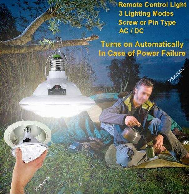 AC/DC Emergency Light & Remote - Turns on Automatically With Power Failure