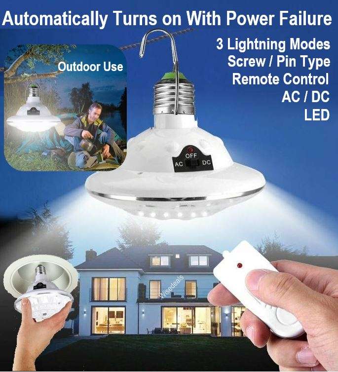 AC/DC Light & Remote - Turns on Automatically With Power Failure