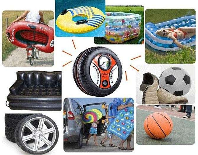 Portable 12V DC Air Compressor Ideal for inflating car tires, balls, rubber floater, hovercraft etc