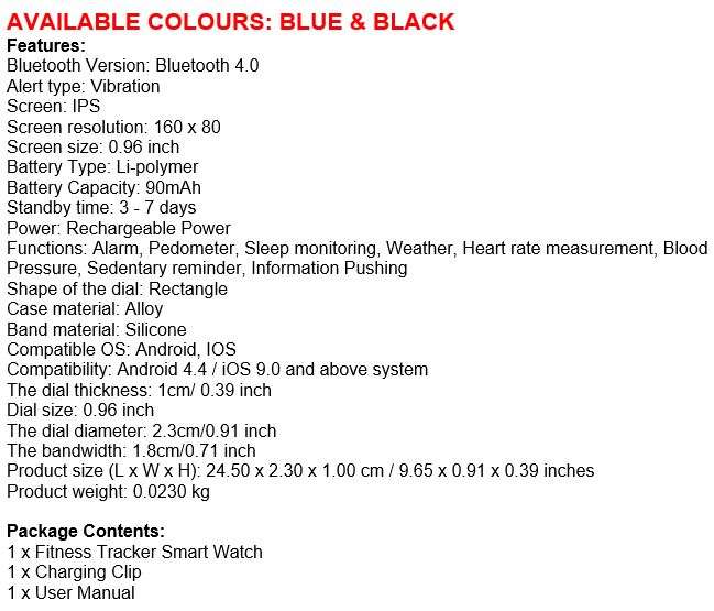 Bluetooth Fitness Tracker - Monitor Heart Rate, Blood Pressure, Blood Oxygen, Calories, Distance