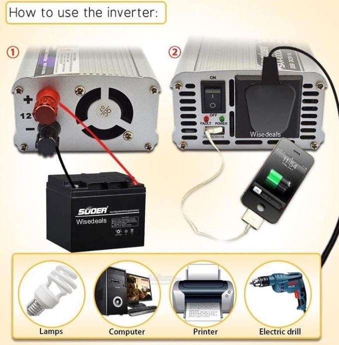 Solar Power Inverter - Convert 12V DC to 220V AC - 1000W Continious Power & 2000W Peak Power)