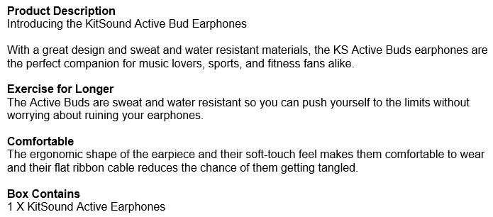 KitSound Active Bud Earphones  Sweat and Water Resistant