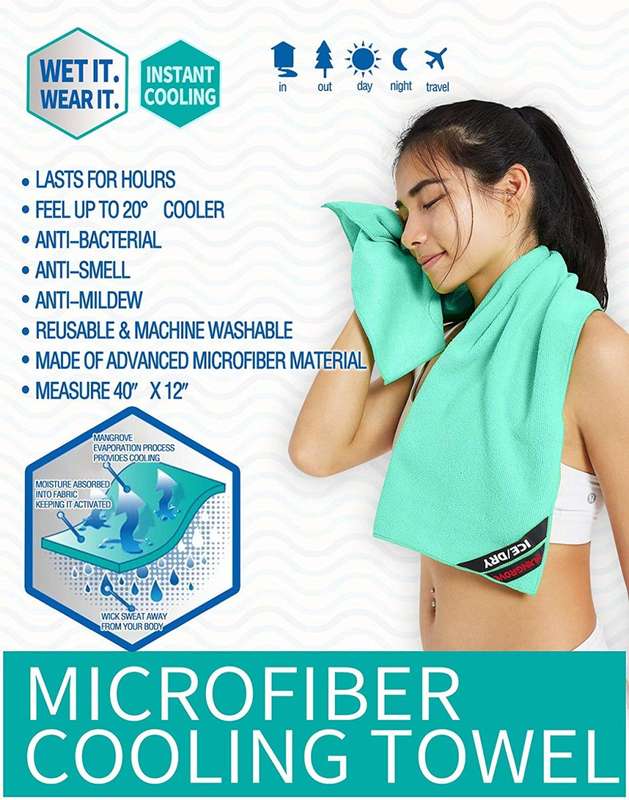 Instant Ice-Cold Cooling Towel in Seconds, Just Soak it, Wing it, Shake it and Wear it.
