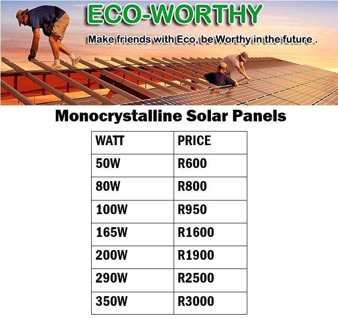 Monocrystalline Solar Panels 12 Volt  50W or upgrade to 80W, 100W, 165W, 200W, 290W & 350W