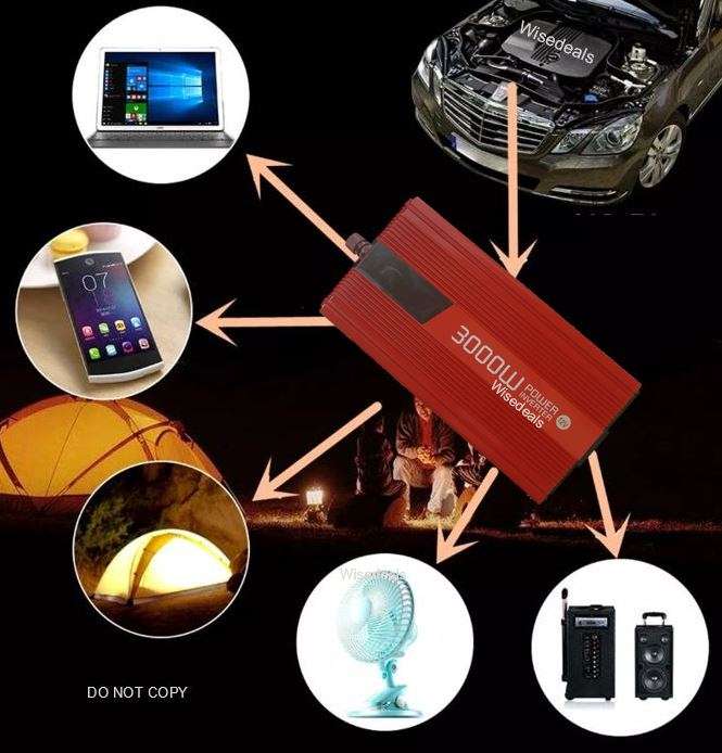 3000W Solar Power Inverter  3000W Constant Power & 6000W Surge Power, Convert 12V DC to 220V AC