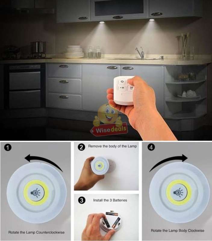 4 Piece Wireless, Adjustable, Multi-fnctional COB LED Light Set with Remote, Dimmer Control & Timer