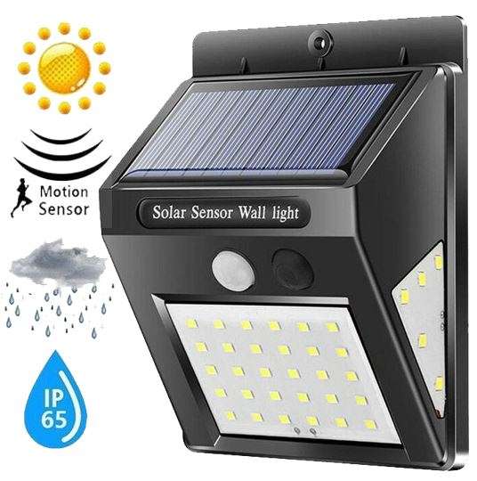 40 LED Solar Power Wall Light, PIR Motion Sensor, Waterproof, Night Sensor & Eco-friendly, 3 Modes