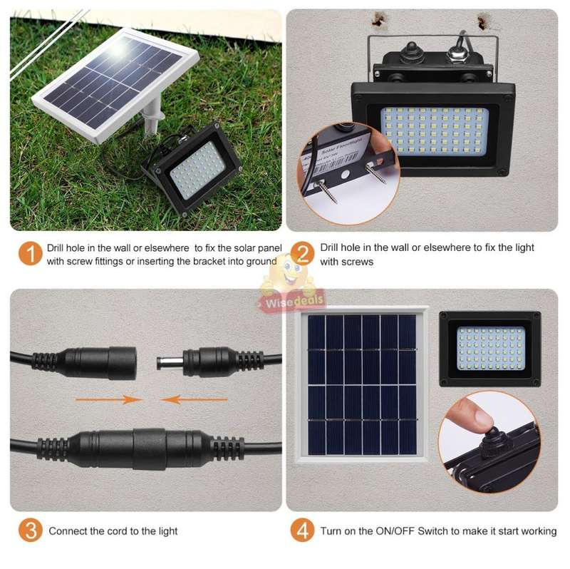 LED Solar Flood Light with 5 meter cable & Solar Panel