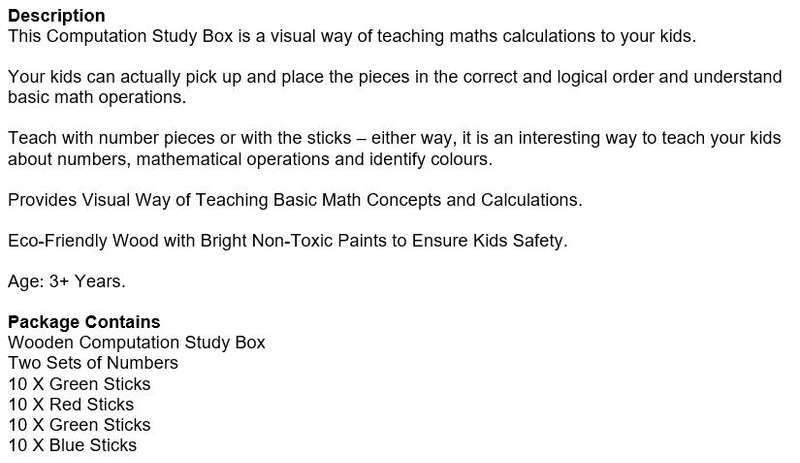 Eco-Friendly Wooden Computation Study Box set is a visual way of teaching maths & colours