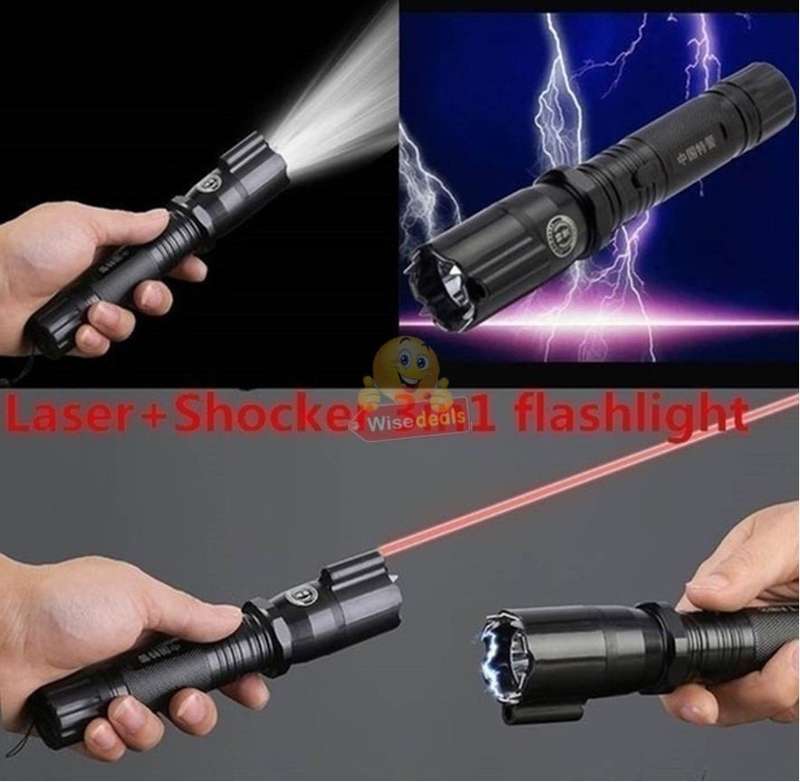 3-IN-1 High Power Laser Self Defense Electro Shock Stun Gun Flash Light with Rechargeable Battery