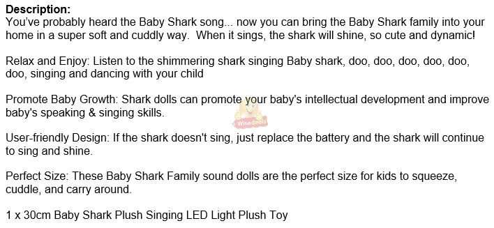 The Baby Shark Soft Toy Sings the Baby Shark Song with Flashing lights