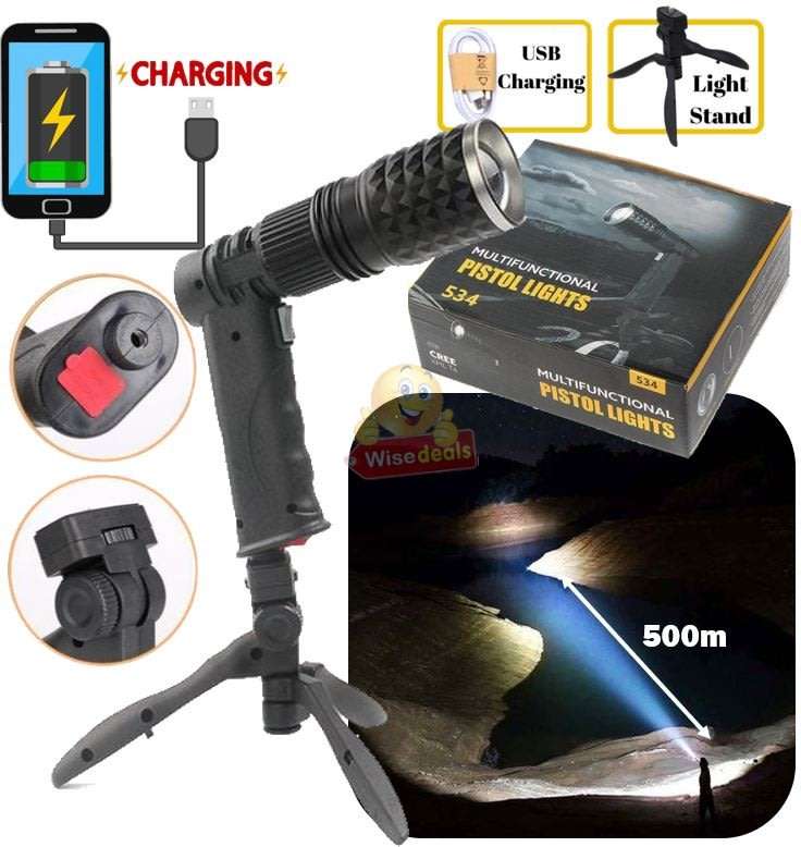 Super Far Distance 3500mAh LED Pistol Light, 3 Lighting Modes, USB Interface, Mobile Power Bank