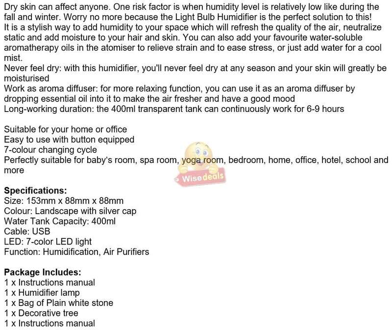 Humidifier & Purifier Bulb Light with 7 LED Colours and Landscape Accessories