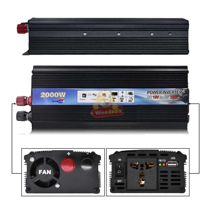 Solar Power Inverter - 2000W Constant Power & 4000W Surge Power, Convert 12V DC to 220V AC