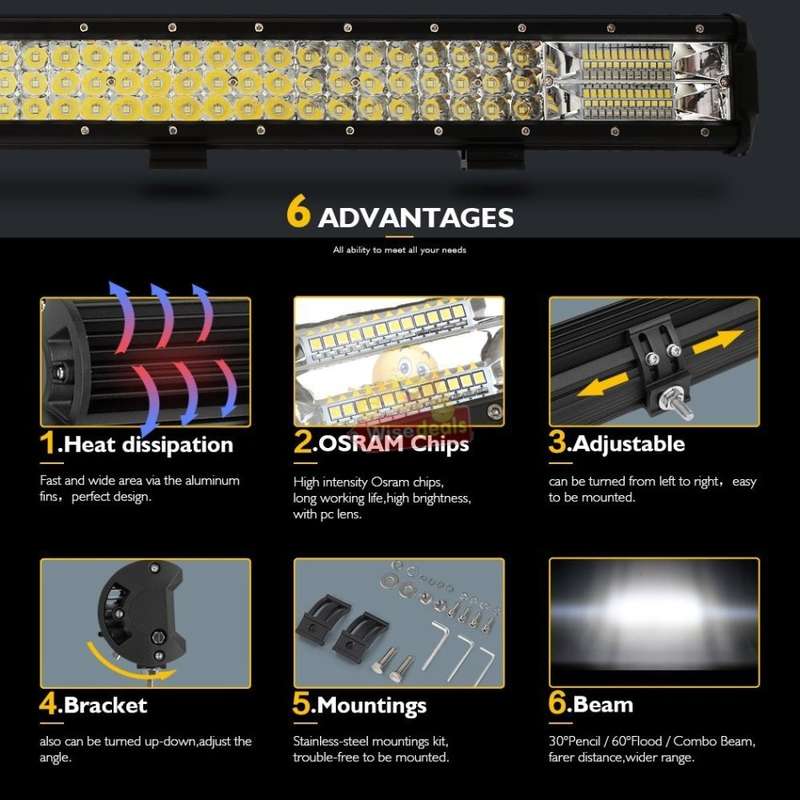 180W Tri-Row Super Bright LED Light Bar, Durable and Easy to Install