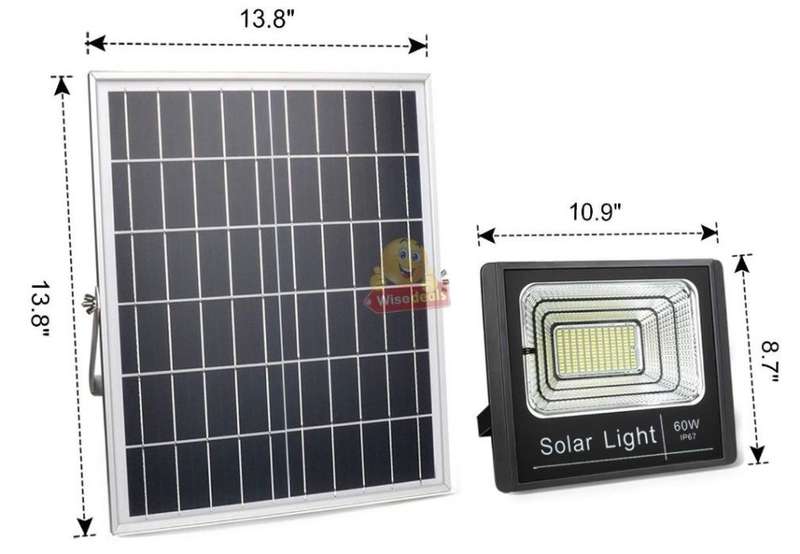 60W LED SOLAR Flood Light with Remote Control, Solar Panel, 5m Cable, Waterproof & 1350 Lumens