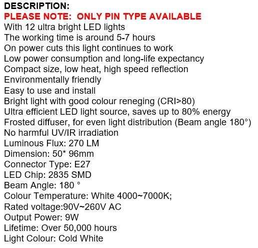 NEW Smart LED Bulb Light, Works on Power cuts, In Water, In your Hand, Regular AC, Emergency DC, Pin