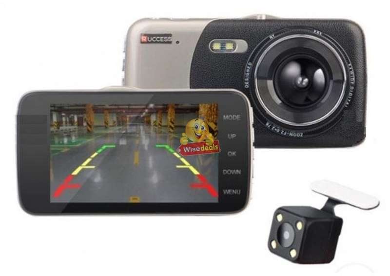 4 Full HD Dual Lens DVR Dashcam, reverse camera, extension cable, G-Sensor, Night Vision, Loop Reco