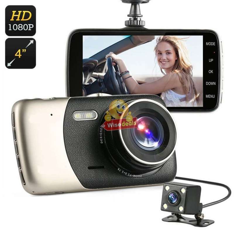 4 Full HD Dual Lens DVR Dashcam, reverse camera, extension cable, G-Sensor, Night Vision, Loop Reco