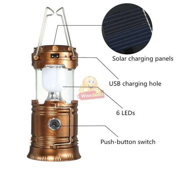 Waterproof Solar Lantern Light Charged by sun light or AC Charging Cord