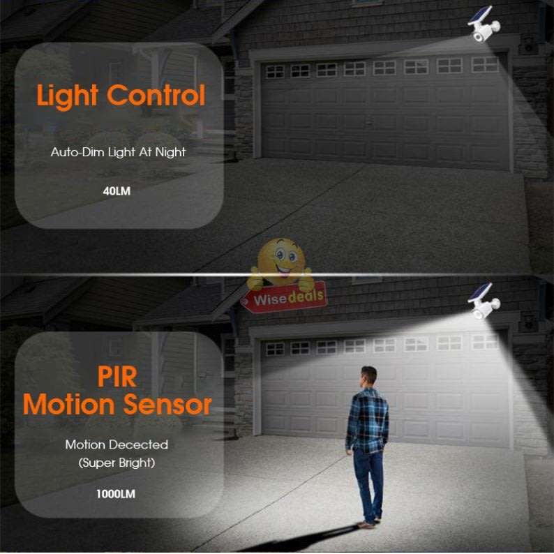 LED 1000LM Solar Light & Dummy Surveillance Camera, 3 Lightening Modes, Ideal to protect your home