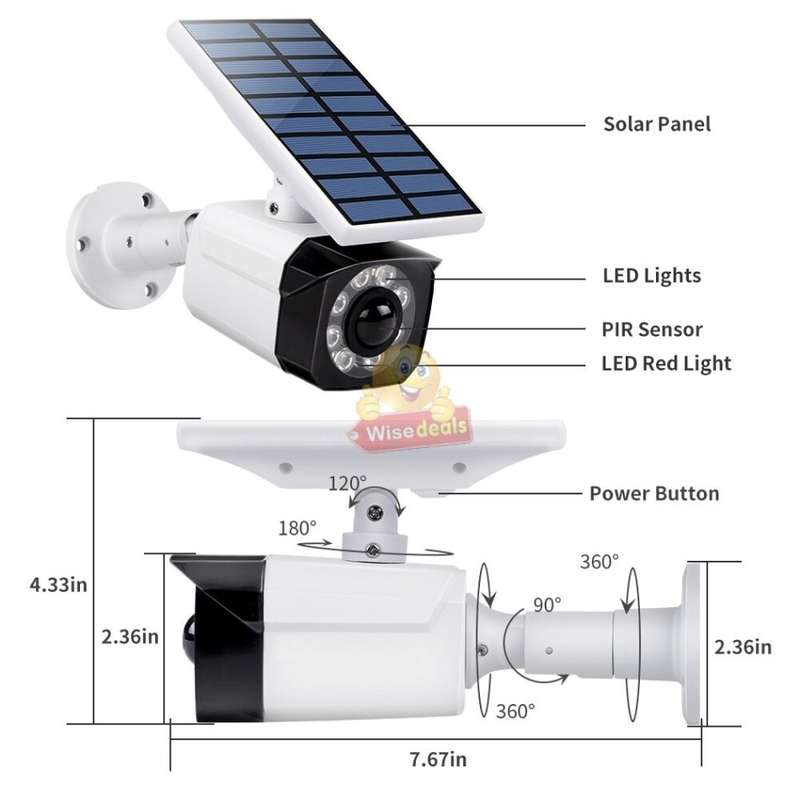 LED 1000LM Solar Light & Dummy Surveillance Camera, 3 Lightening Modes, Ideal to protect your home