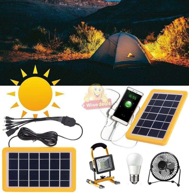 6V Solar Panel with Multi-Function Charging Point Cable for Charging of Devices, Light, Phones etc