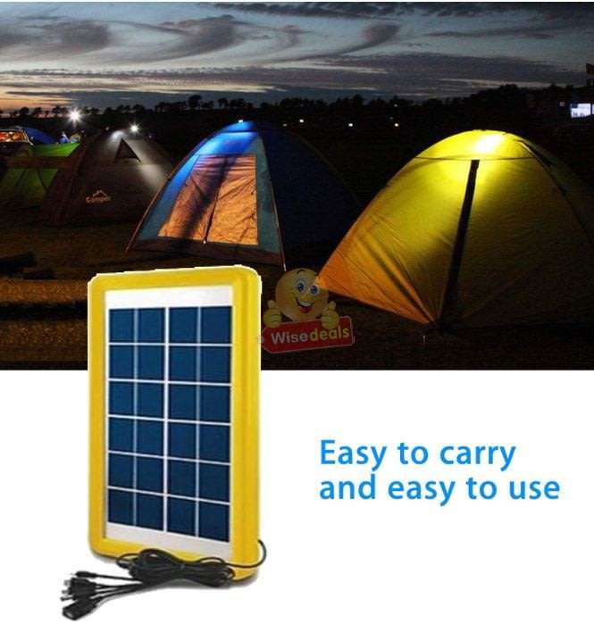 6V Solar Panel with Multi-Function Charging Point Cable for Charging of Devices, Light, Phones etc