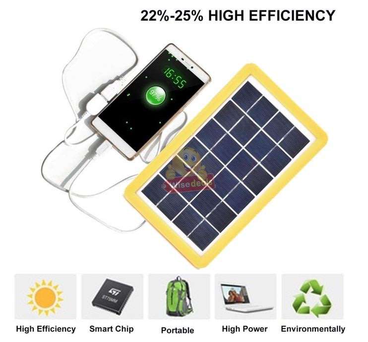 6V Solar Panel with Multi-Function Charging Point Cable for Charging of Devices, Light, Phones etc