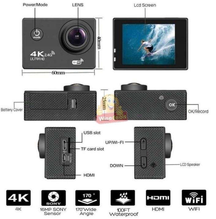 Ultra HD 4K Waterproof WIFI Sport Action Camera, 170° View, 16MP etc.